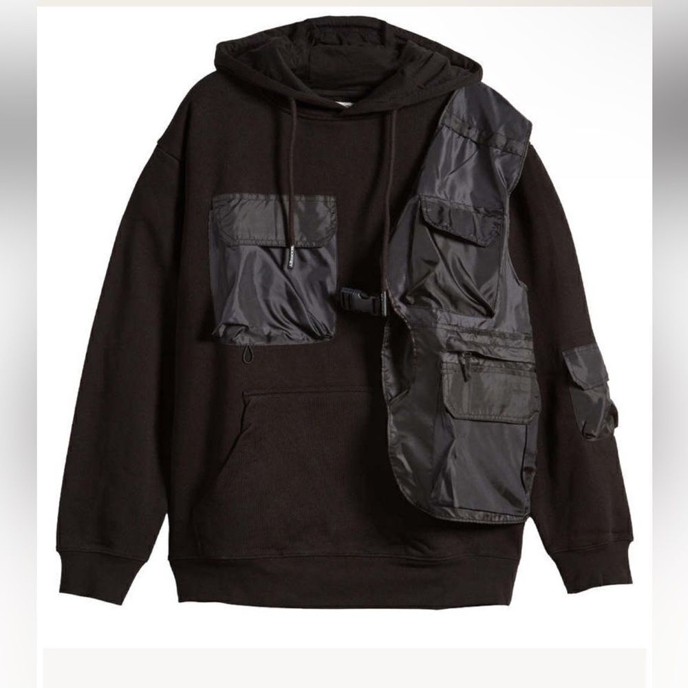 NWT Market mens multi pocket hoodie black sweatshirt cotton nylon streetwear M